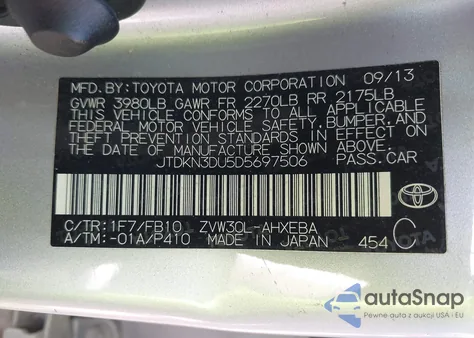 2013 Toyota Prius Three из США, поврежденный, VIN JTDKN3DU5D5697506